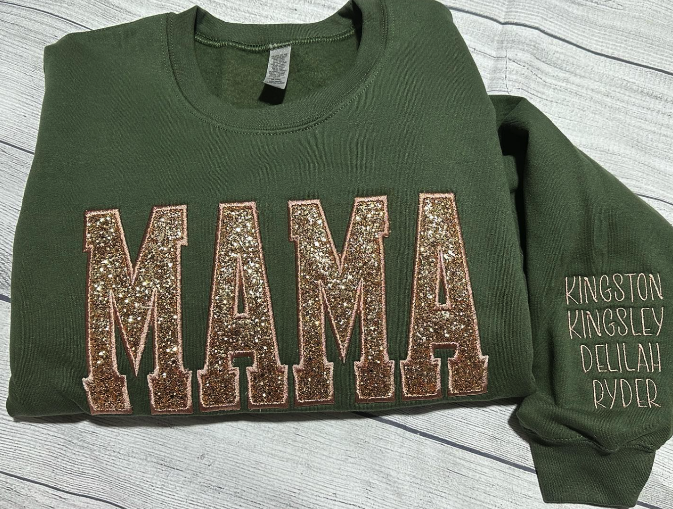Custom Embroidered Applique Glitter Mama Sweatshirt - Gift for Mom