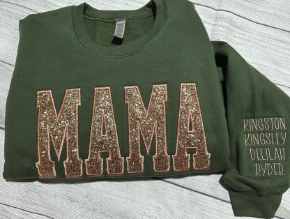 Custom Embroidered Applique Glitter Mama Sweatshirt - Gift for Mom