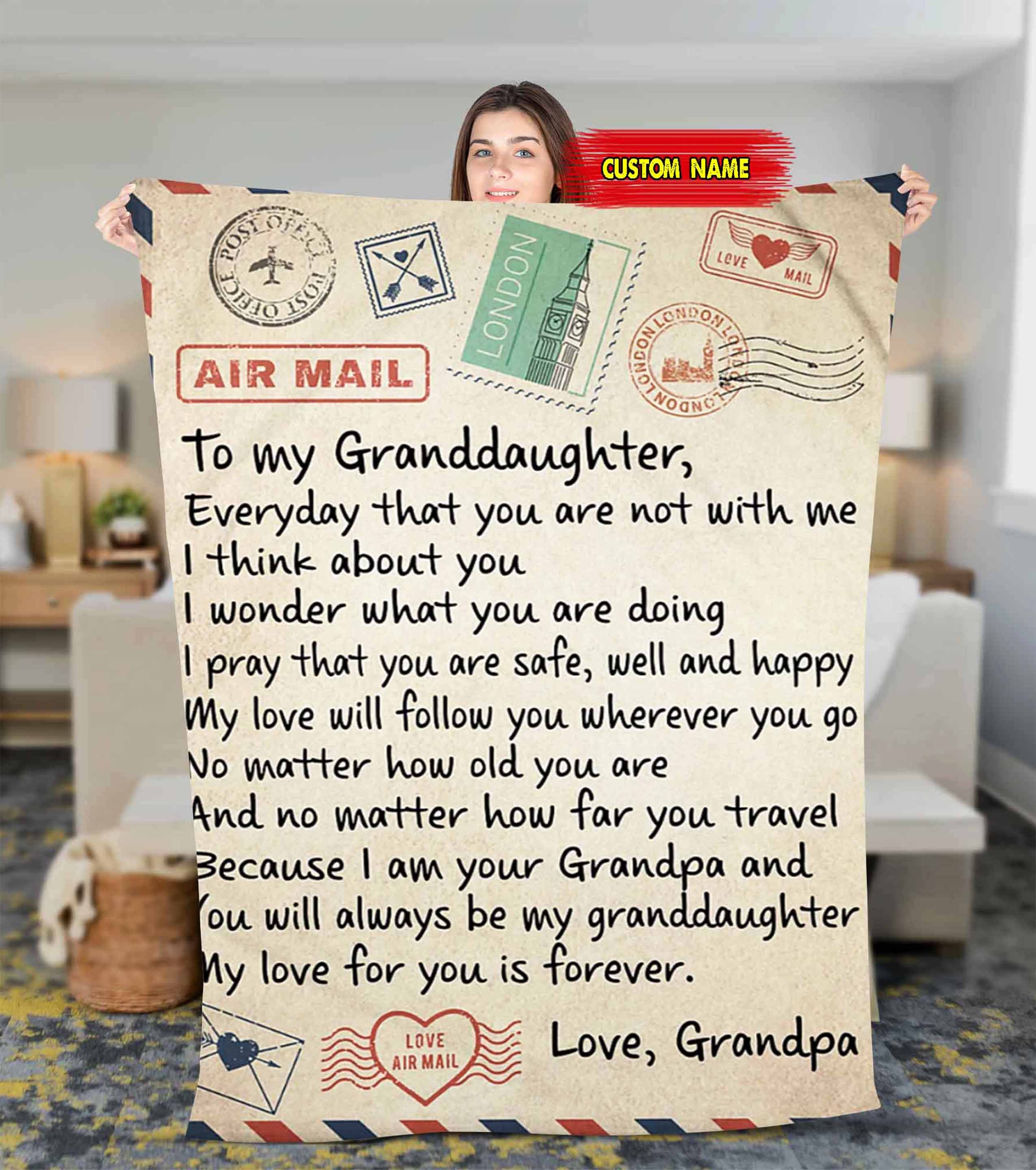 Custom name blanket, To my Granddaughter Christmas Blanket Gift, Birthday Gift