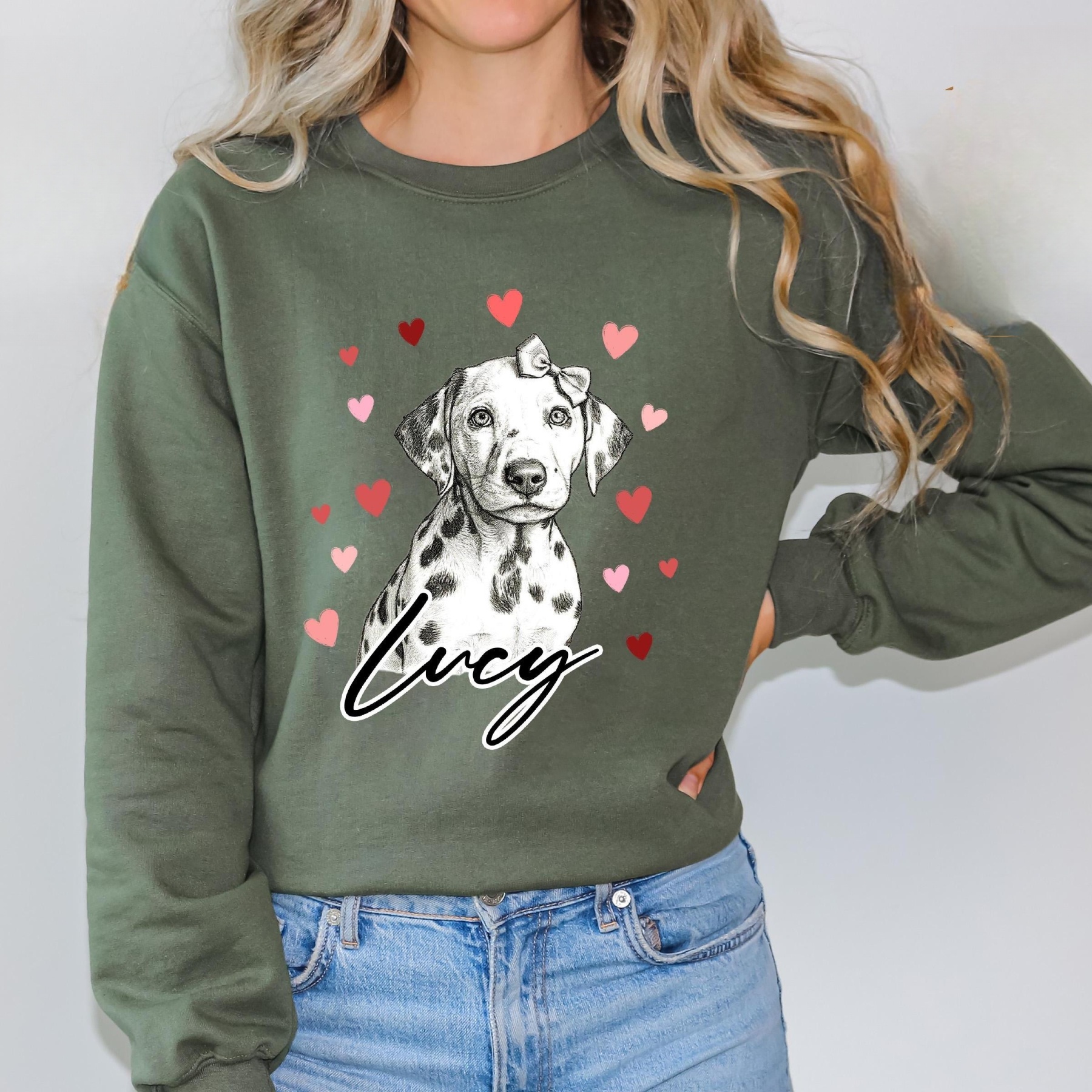 Custom Dog Heart Printed Shirt with Photo, Valentine Dog Sweatshirt Dog Mom Tee