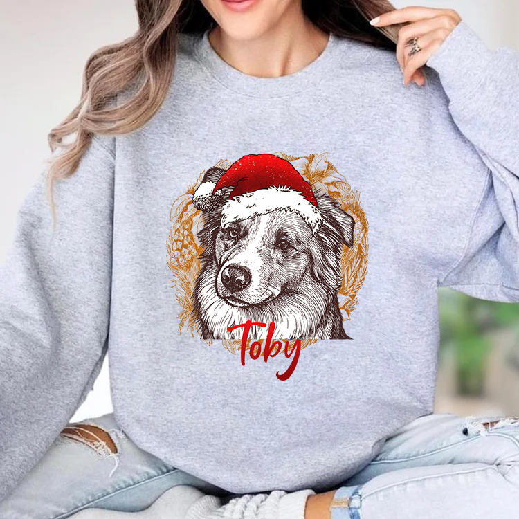 PetFiestas® Custom Pet Santa Hat Sweatshirt with Christmas Circle Background