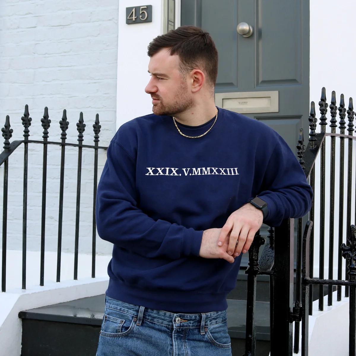 Custom Embroidered Roman Numeral Sweatshirt, Personalized Anniversary Gift for Matching Couples