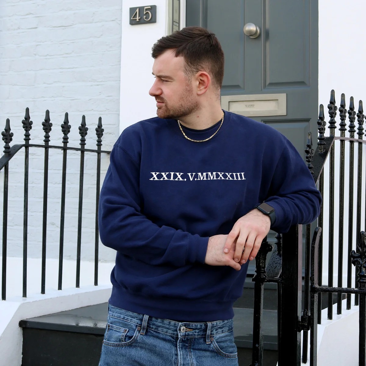 Custom Embroidered Roman Numeral Sweatshirt, Personalized Anniversary Gift for Matching Couples