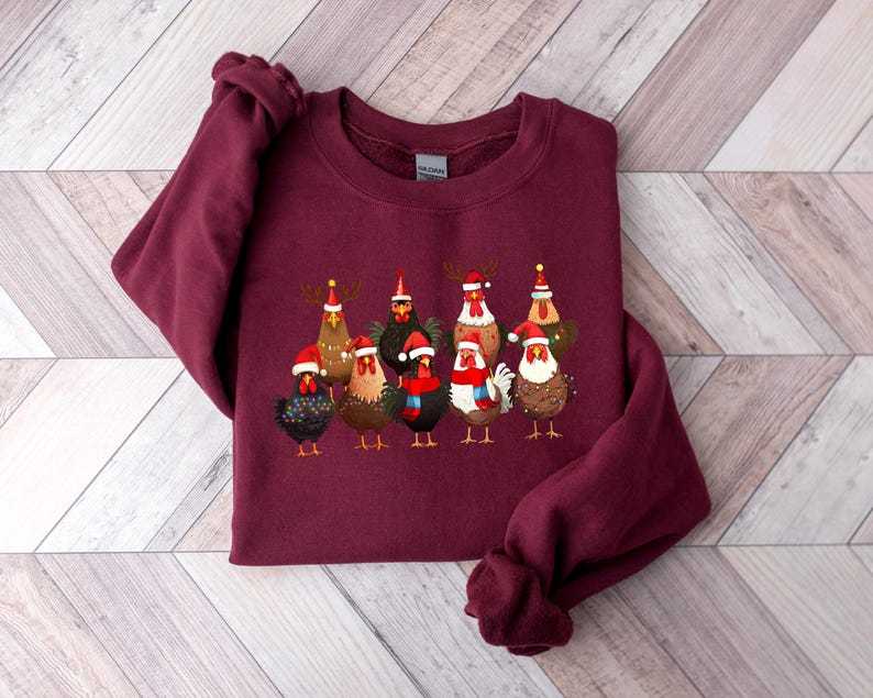 Сute Christmas Chickens Sweatshirt Christmas Farm Animals Sweatshirt