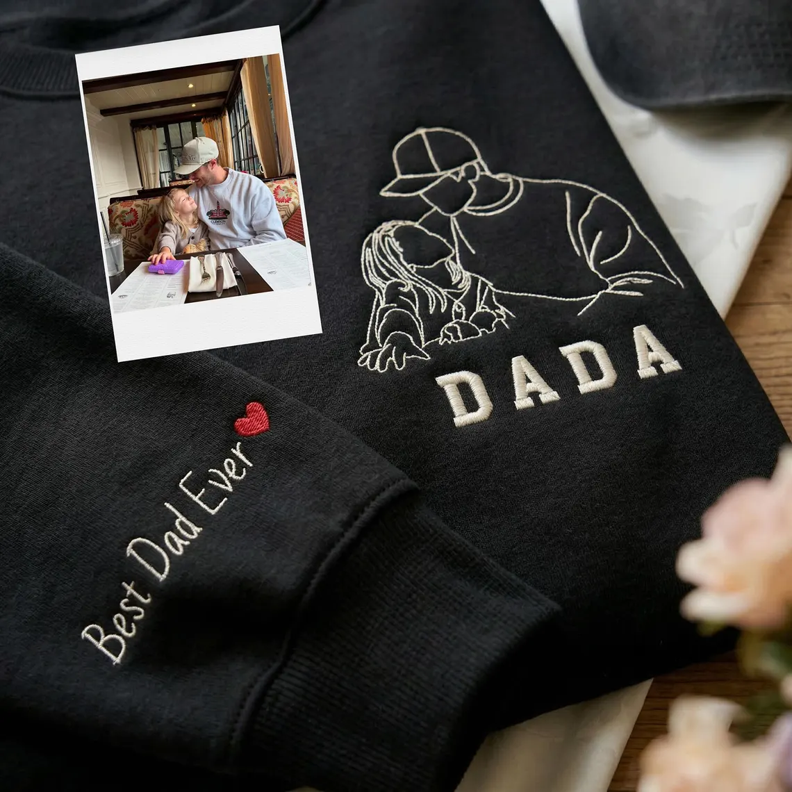 Pamaviva Custom Dad Portrait Outline Embroidered Sweatshirt Personalized Papà Papá Pai Gift