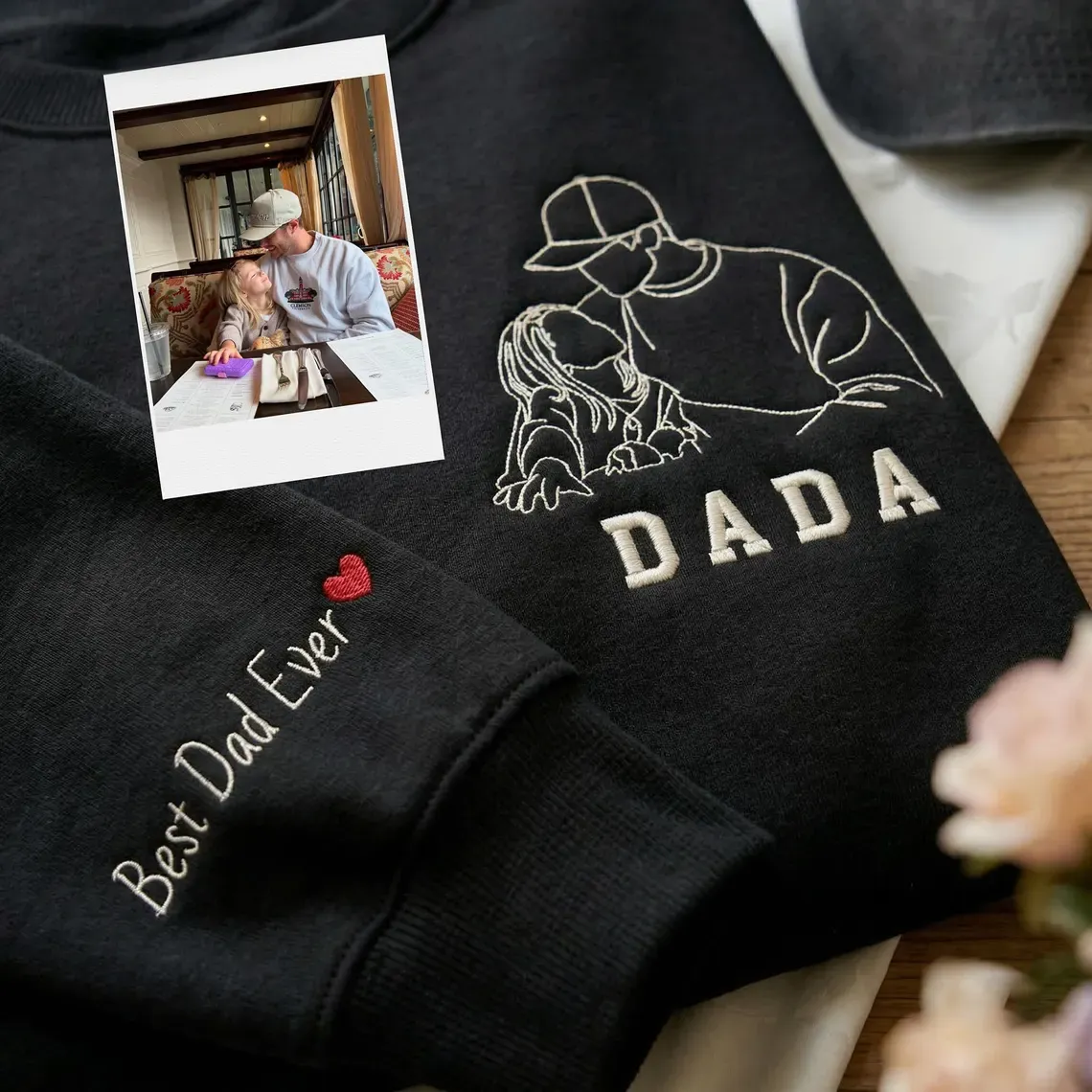 Pamaviva Custom Dad Portrait Outline Embroidered Sweatshirt Personalized Papà Papá Pai Gift