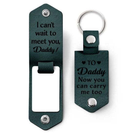 Custom Photo Daddy I Can't Wait To Meet You - Personalized Leather Photo Keychain-ilovevango