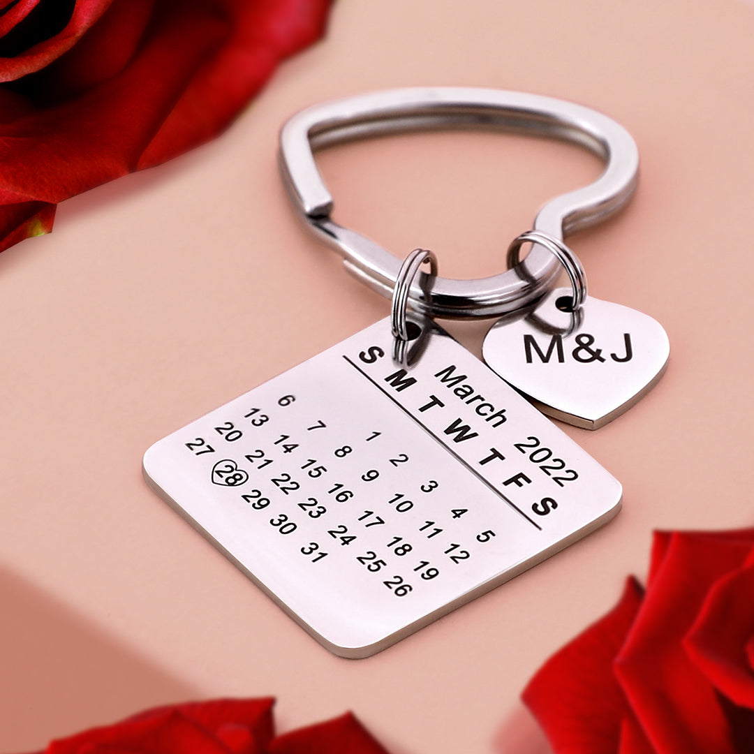 Anniversary Gifts Custom Calendar Keychain Heart Shape Keychain-ilovevango