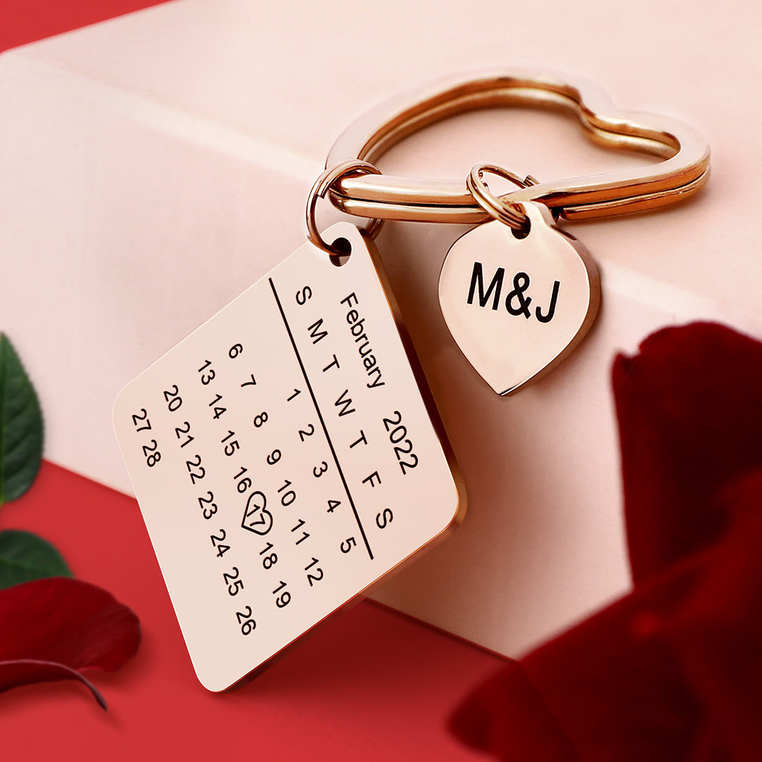 Anniversary Gifts Custom Calendar Keychain Heart Shape Keychain-ilovevango