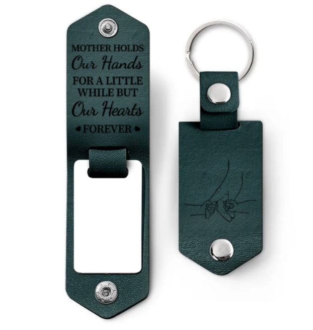 Custom Photo Mother Holds My Heart Forever - Gift For Mom, Mama - Personalized Leather Photo Keychain-ilovevango