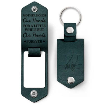 Custom Photo Mother Holds My Heart Forever - Gift For Mom, Mama - Personalized Leather Photo Keychain-ilovevango