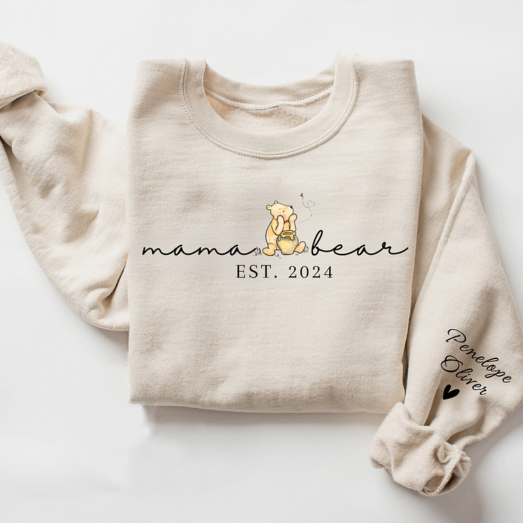 Custom Mama Bear Shirt with Kid Name on Sleeve,Mothers Day Gift