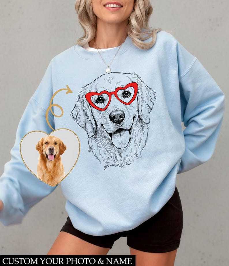 Custom Pet Valentine’s Day Sweatshirt - Personalized Dog/Cat Heart Glasses Graphic Crewneck