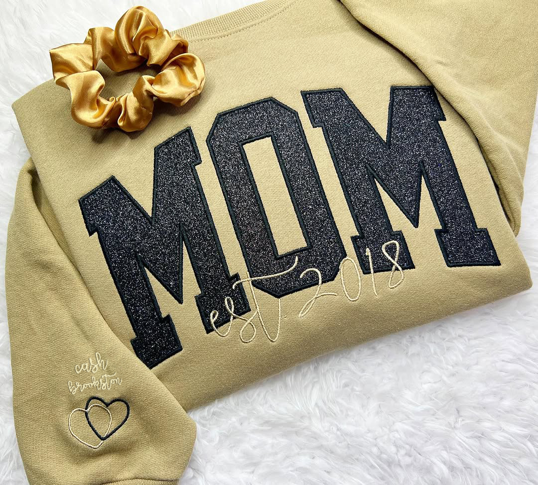 Custom Mom &Mama Glitter Applique Embroidered T-shirt &Sweatshirt