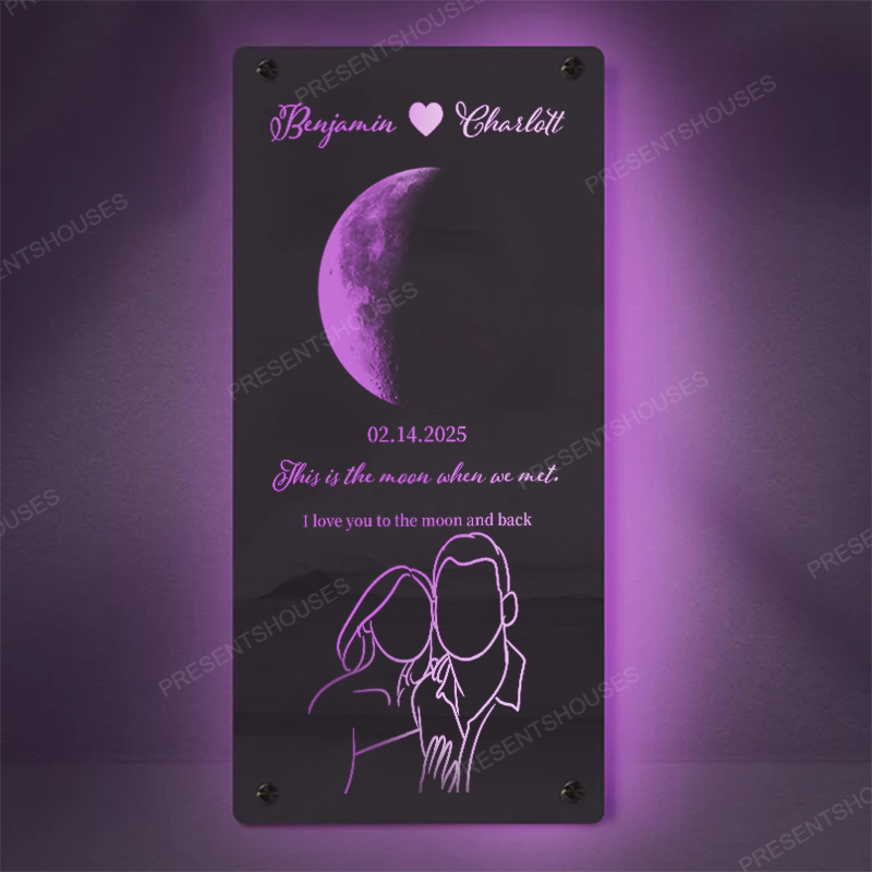 🌙Custom Valentine's Day Silhouette Photo Anniversary Moon Phase Mirror Light