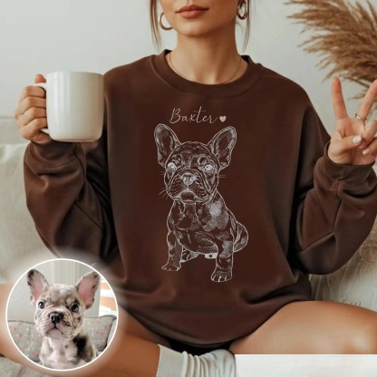 Personalized Pet Portrait from Photo, Custom Dog Cat Drawing Sweatshirt