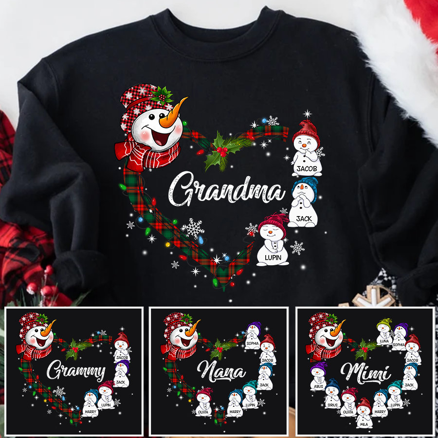 Custom Christmas Grandma Snowman Sweatshirt, Christmas Nana Little Snowmen Sweatshirt