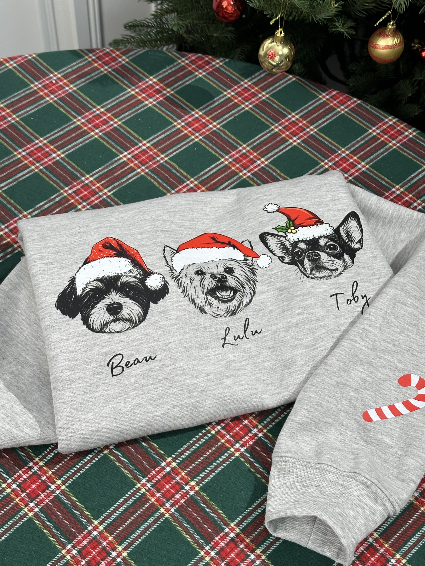 PetFiestas® Custom Dog/Cat Santa Hat Graphic Crewneck Sweatshirt Hoodie