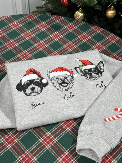 PetFiestas® Custom Dog/Cat Santa Hat Graphic Crewneck Sweatshirt Hoodie