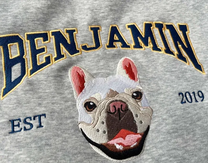 Custom Embroidered Sweatshirt With Pet Portrait and Name