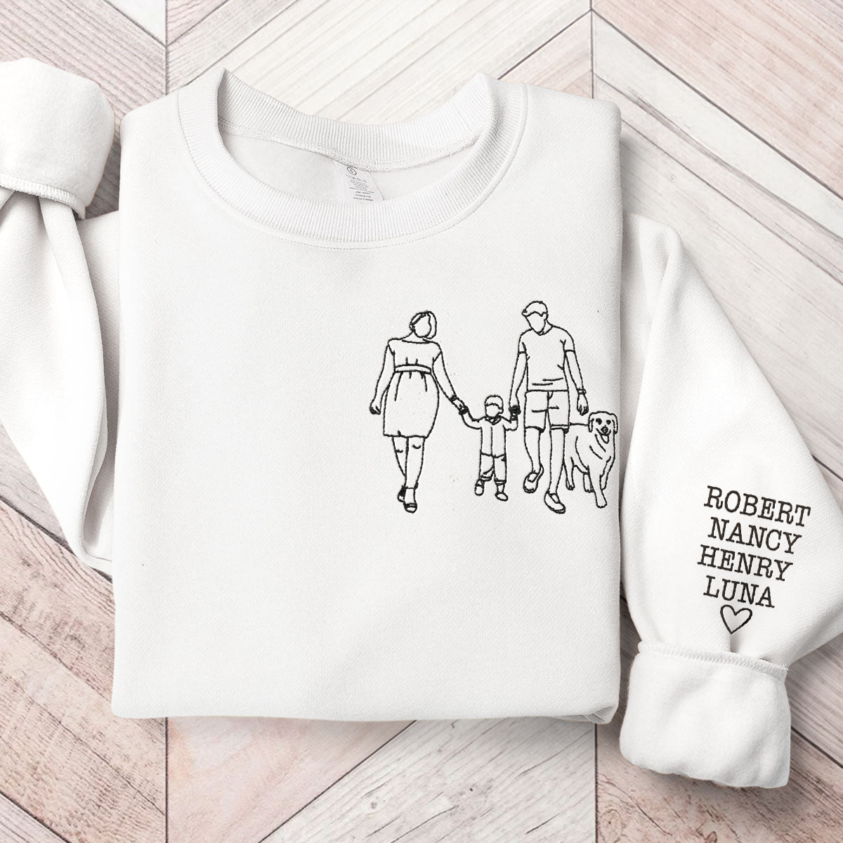 Family Photo Line Art - Personalized Photo Embroidered Sweatshirt