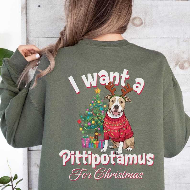 I Want a Woofmas for Christmas Custom Dog Photo Christmas Sweatshirt-Front & Back Design