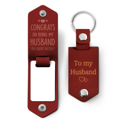 Custom Photo Congrats On Being My Husband - Anniversary Gift For Spouse, Lover, Couple - Personalized Leather Photo Keychain-ilovevango