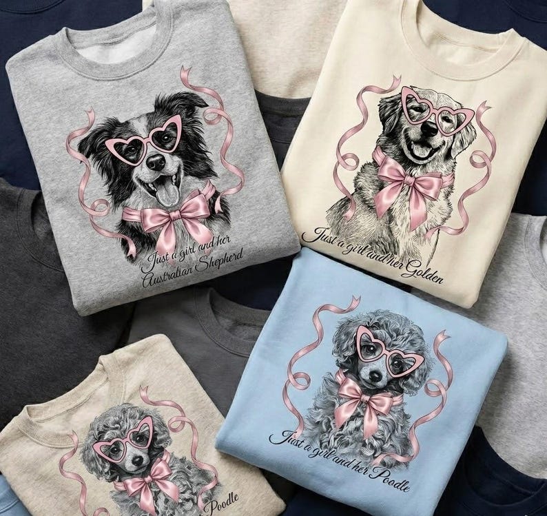 Custom Pet Portrait Coquette Dog Shirt with  Bow and Heart Glasses, Just a Girl and Her Dog Lover Gift