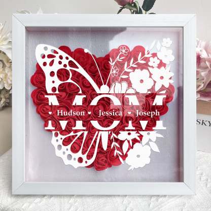 Personalized Butterfly Version Flower Shadow Box - Gift For Mum Custom Children Names