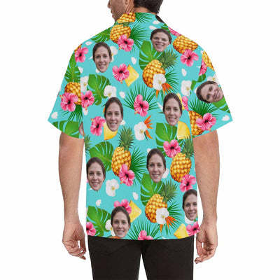 Custom Face Hawaiian Shirt Pineapple Flower for Boyfriend/Husband Personalized Photo Tropical Aloha Shirt Birthday Vacation Party Gift-ilovevango