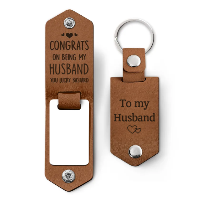 Custom Photo Congrats On Being My Husband - Anniversary Gift For Spouse, Lover, Couple - Personalized Leather Photo Keychain-ilovevango