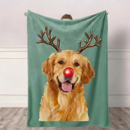 PetFiestas® Custom Pet Christmas Blanket - Personalized Dog/Cat Funny Reindeer Design Blanket