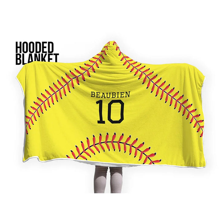 Personalized Softball Hooded Blanket, Add Your Name And Number