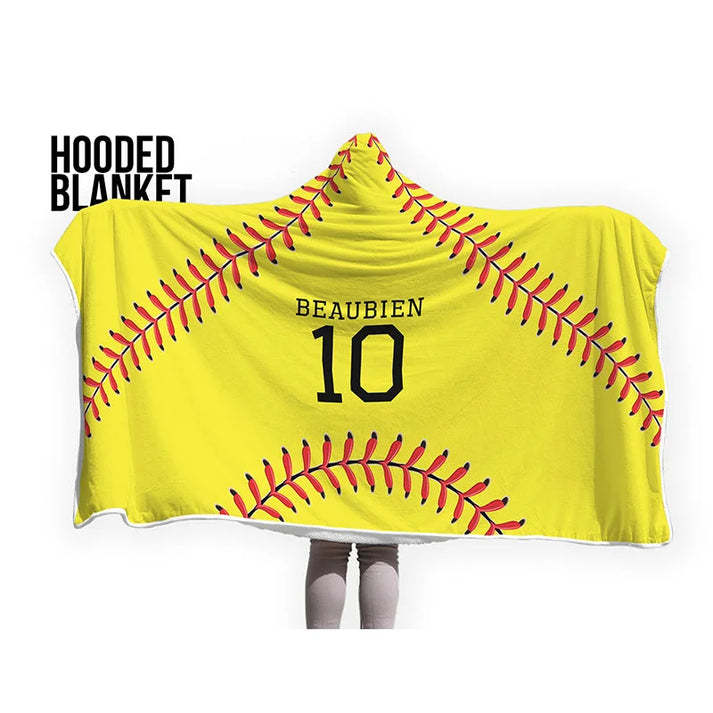 Personalized Softball Hooded Blanket, Add Your Name And Number