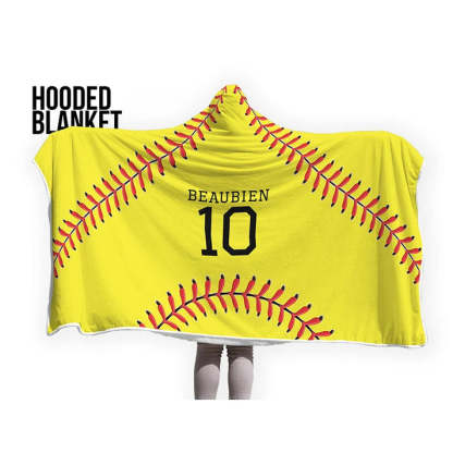 Personalized Softball Hooded Blanket, Add Your Name And Number