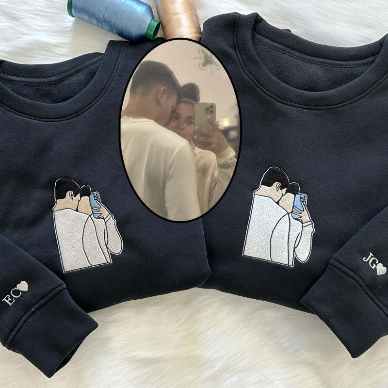Gifts For Couple Custom Embroidered portrait Sweatshirt