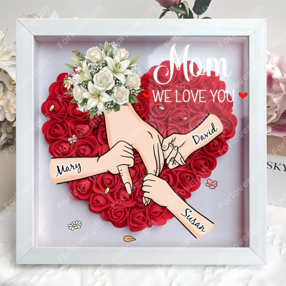 ForlovergiftTM Custom Mom Flower Shadow Box – Holding Hands Frame with Choice of Bouquet, Mother’s Day Gift