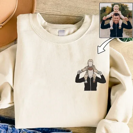 Custom Embroidered Photo Portrait Sweatshirt For dad,papa,papà,papá,pai