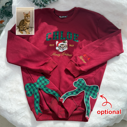 Personalized Pet Photo Embroidered Fashion Patch Sweatshirt With Side Bow