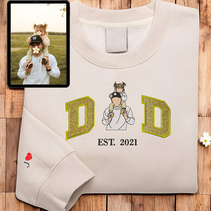 Embroidered Dad T-shirt,Custom Embroidered Dad Sweatshirt,Glitter Embroidered Sweatshirt