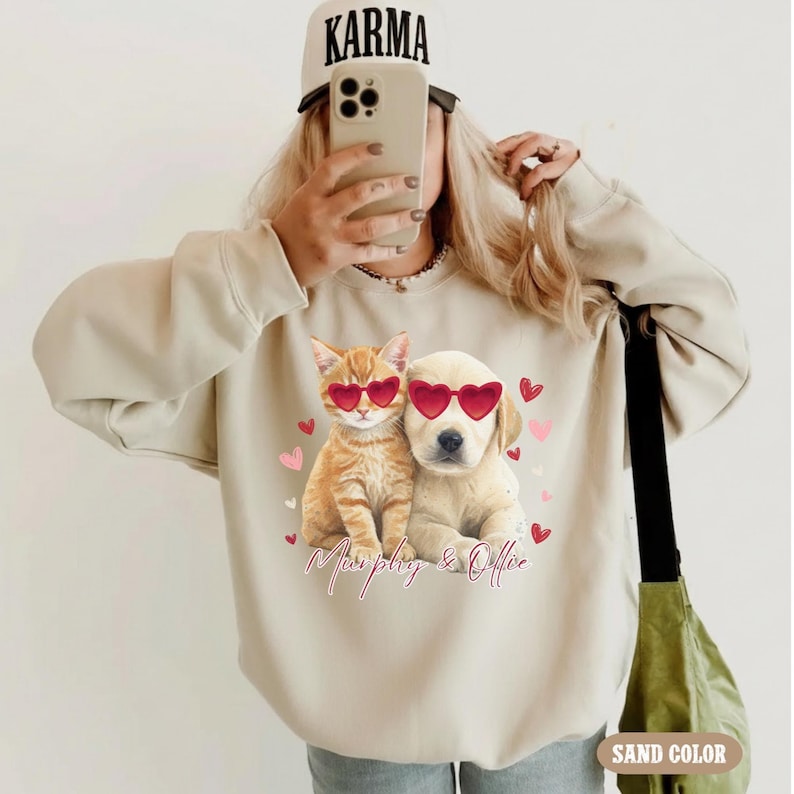 Custom Watercolor Style Pet Photo Valentine's Sweatshirt Hoodie T-shirt