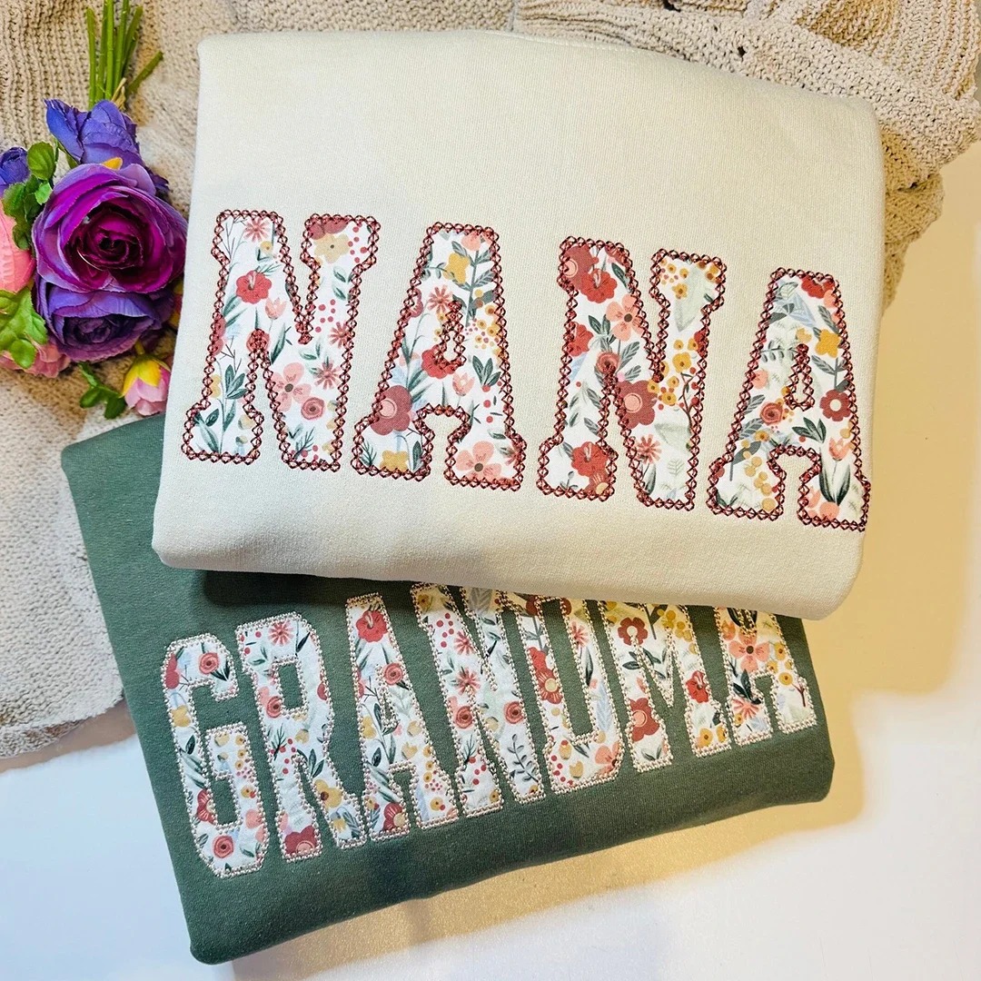 Custom Embroidered MAMA/NANA Floral Applique Sweatshirt