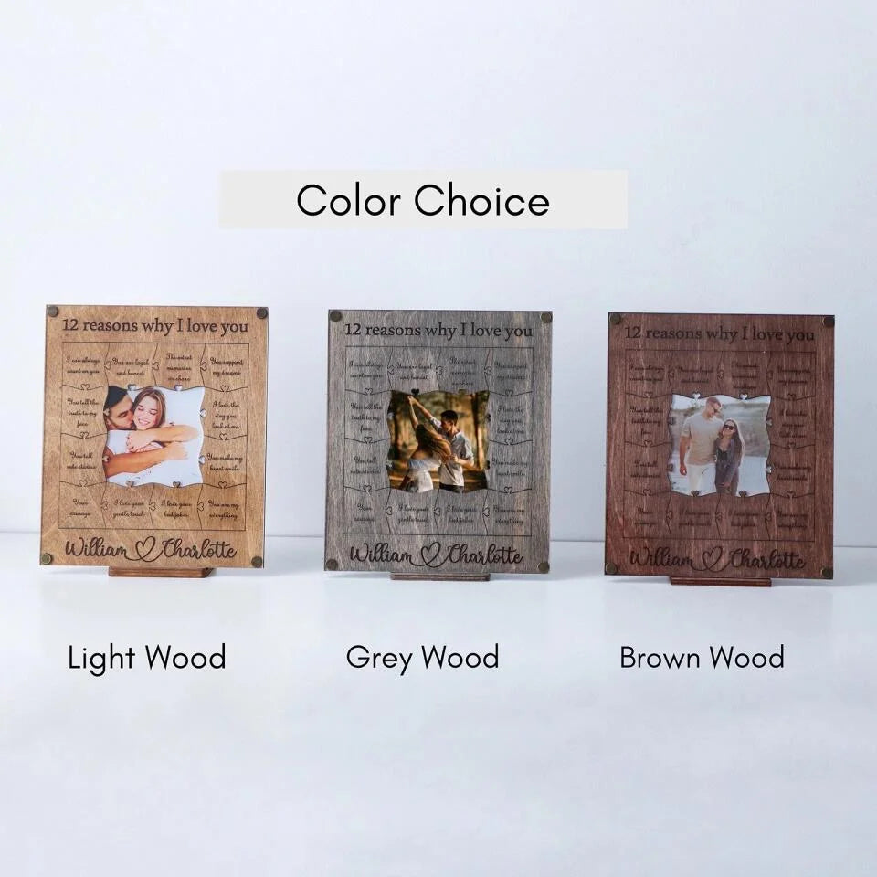 12 Reasons Why I Love You - Personalized Wooden Puzzle Piece Collage Frame
