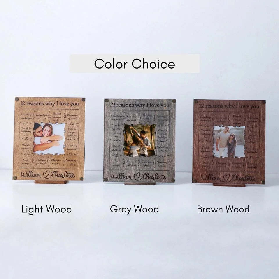 12 Reasons Why I Love You - Personalized Wooden Puzzle Piece Collage Frame
