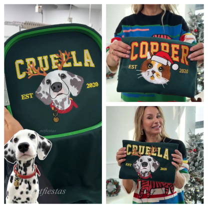 Customized Pet Face Pattern Christmas Reindeer Embroidered Sweatshirt/Hoodie