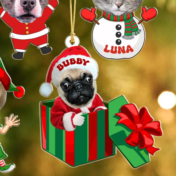 Custom Pet Photo Christmas Ornament, Funny Dog Cat Horse Bunny Cow Ornament