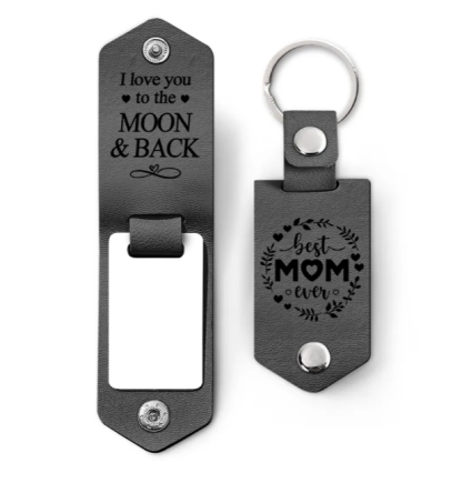 Custom Photo We Love You To The Moon And Back - Gift For Mom - Personalized Leather Photo Keychain