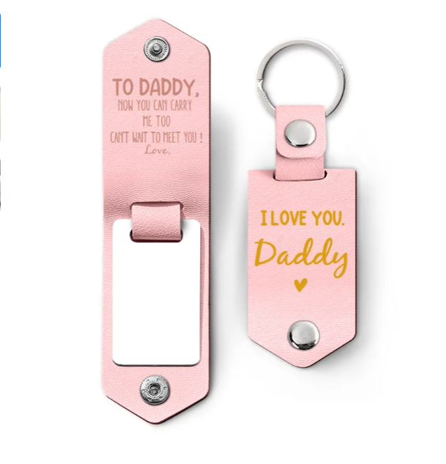 Custom Photo Now You Can Carry Me Too - Gift For Dad, Father, New Parents - Personalized Leather Photo Keychain-ilovevango