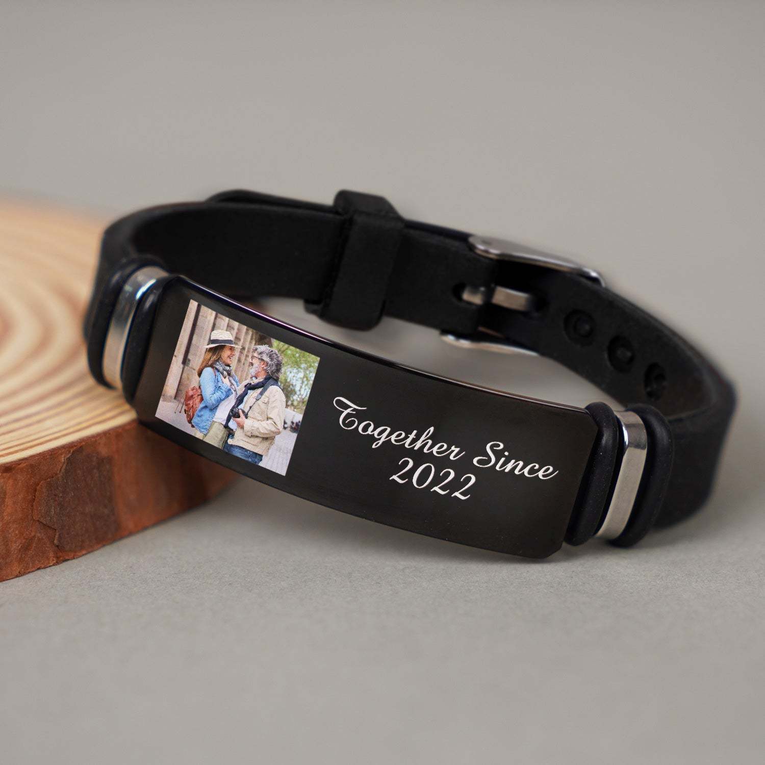 Custom Photo Together Since - Birthday, Anniversary Gift For Spouse, Husband, Wife, Couple - Personalized Engraved Bracelet-ilovevango