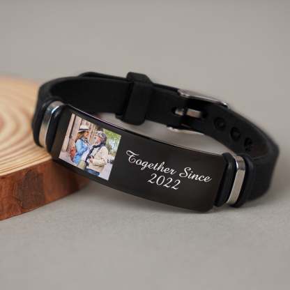 Custom Photo Together Since - Birthday, Anniversary Gift For Spouse, Husband, Wife, Couple - Personalized Engraved Bracelet-ilovevango